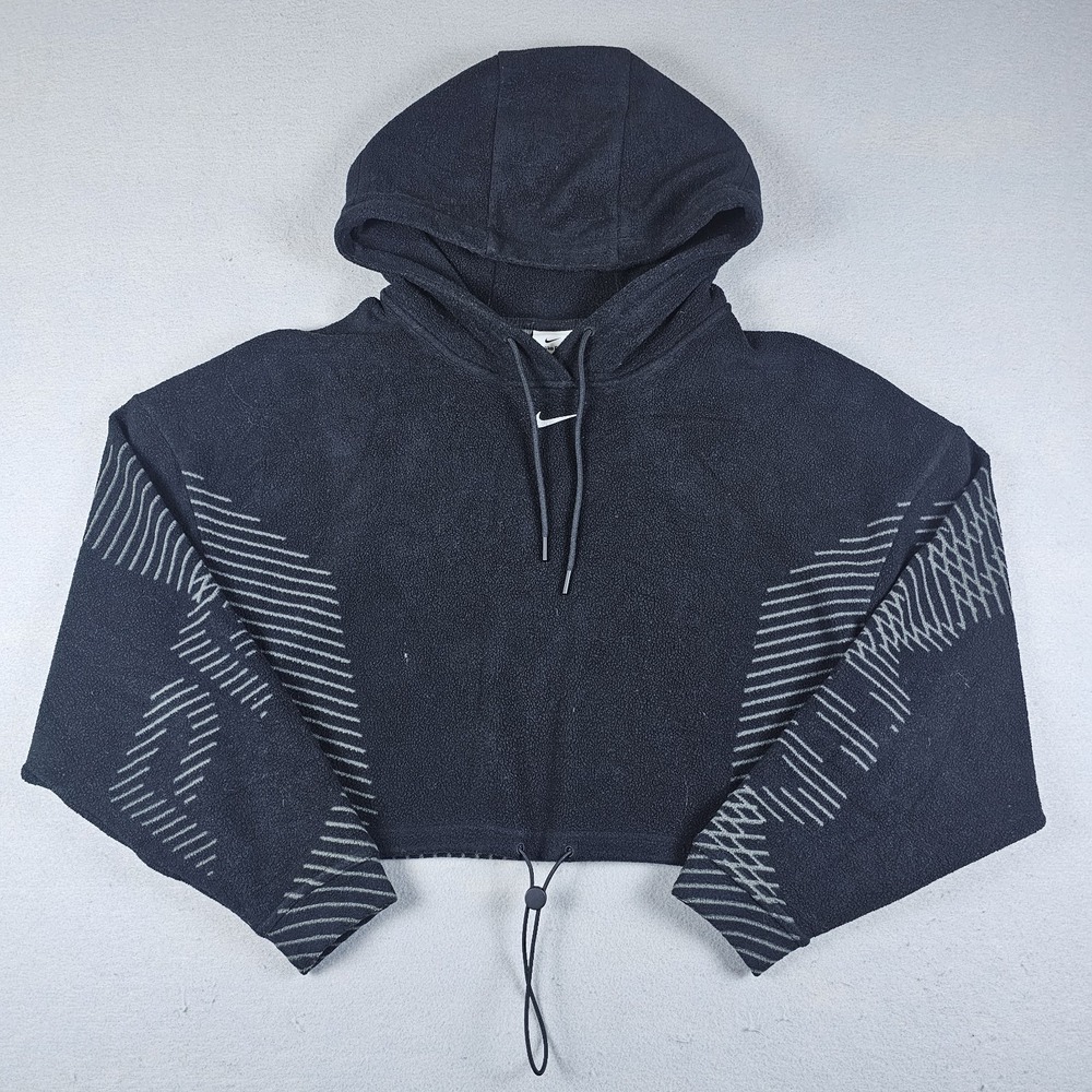 Nike Pro Cropped Hoodie Womens Small Black Fleece Therma Fit ADV Pullover Relax